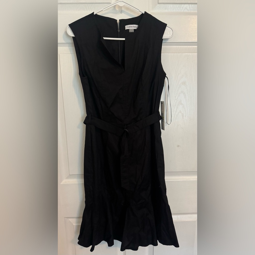 Calvin Klein Women's Black Mini Dress with Black Belt Size 4